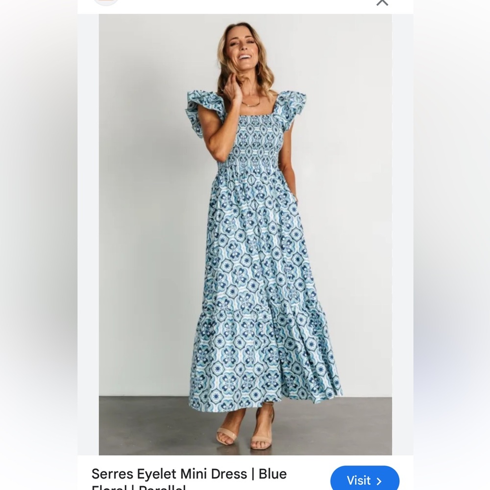 In Bloom Teal and White Smocked Dress